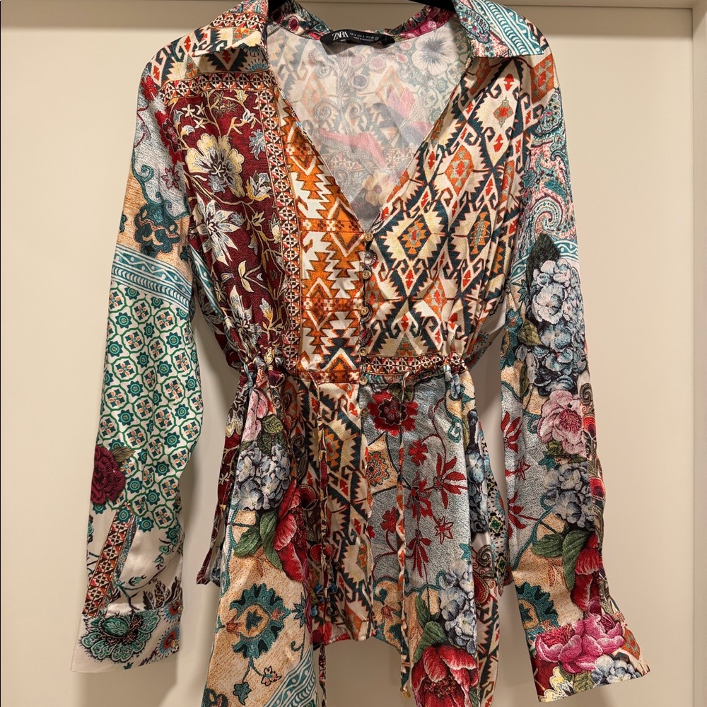 Asymmetrical Button-Down Pattern Top - image 1